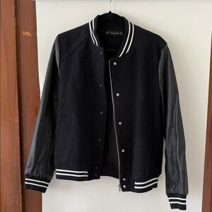 Zara Black Bomber Jacket with Leather Sleeves